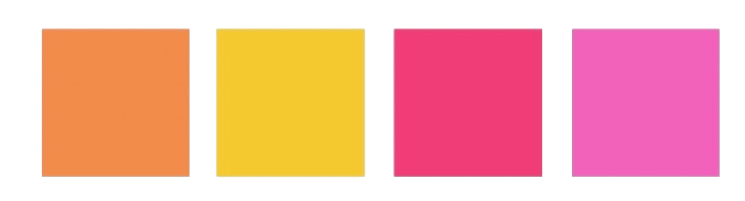 Färgpalett med orange, gul, röd och rosa